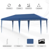 Outsunny Carpa Plegable 6x3 m con Altura Ajustable en 3 Niveles Bolsa de Transporte Anti-UV y Marco de Acero Azul(m-6)