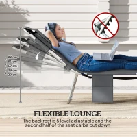 Outsunny 5-Position Adjustable Sun Loungers Set of 2 with Reading Hole and Side Pocket, Dark Grey(m-4)