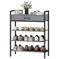 HOMCOM 4-laags schoenenrek, halrek voor maximaal 9 paar schoenen, spaanplaat, metaal, grijs(m-10)