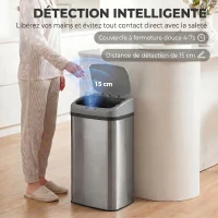 HOMCOM Poubelle de cuisine automatique 48L en acier inoxydable, couvercle à fermeture en douceur, 33x25x69cm, argent(m-4)