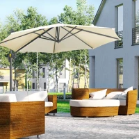 Outsunny Parasol déporté Ø 3 m octogonal inclinable manivelle avec pied en acier crème(m-10)