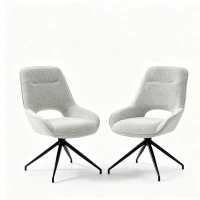 Chaise de salle à manger pivotante 360°, accoudoirs, patins réglables antidérapants, 50x50x87 cm, Gris+Beige(m-2)