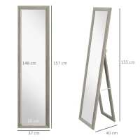 HOMCOM Miroir sur pied mural ou à poser rectangulaire avec cadre en bois pour salon chambre à coucher 37 x 155 cm gris(m-3)