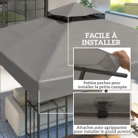 Outsunny Toile pour tonnelle 3 x 3 m toile de rechange pour tonnelle à 2 niveaux protection UPF30+ trous de drainage gris(m-5)