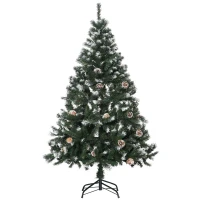 HOMCOM Kunstmatige Kerstboom, 676 Takken, 41 Kegels, besneeuwde toppen, brandwerend, 180 cm(m-10)