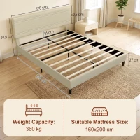 HOMCOM Estructura de Cama 160x200 cm con Somier de Madera Acolchada en Efecto Lino y 9 Patas de Acero Beige(m-3)