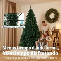 HOMCOM Árbol de Navidad de Abeto 230 cm con Ramas Articuladas 1300 Puntas de PVC Ignífugo Montaje Rápido Soporte de Acero Verde(m-6)