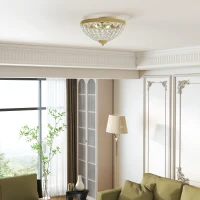 HOMCOM Crystal Chandelier Ceiling Light with 168 Octagonal Beads, Vintage 2-Light Flush Mount Ceiling Light for Living Room, Bedroom, Hallway, Dining Room, Gold Tone(m-8)