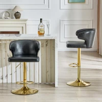 Lot de 2 tabourets de bar avec dossier, réglables en hauteur et pivotants 360°, 49.7x45x110 cm, Noir(m-4)