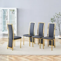 Chaise de salle à manger minimaliste européenne, bordure dorée 3D et dossier haut ergonomique, 44x42.7x109 cm, Noir+Doré(m-5)