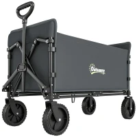 Outsunny 180L Festival Trolley on Wheels, Folding Compact Camping Trolley Cart with Adjustable Handle, 120 KG Capacity for Garden, Beach, Fishing, Grey(m-1)