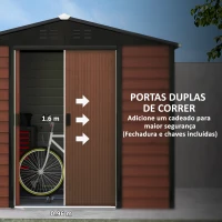 Outsunny Abrigo de Jardim Exterior 4,4 m² 240x206x198 cm Abrigo de Jardim com Porta de Correr e Fechadura  Teca(m-6)