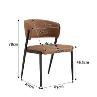 Chaise de salle à manger moderne rembourrée, design épuré, dossier ergonomique, 51x49x78 cm, Marron(m-3)