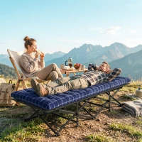 Outsunny Camping Cot with Soft Pad, 80cm Extra Wide Folding Cots with Side Pocket and Carry Bag, Blue(m-2)
