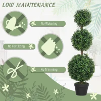 HOMCOM Set of 2 Decorative Artificial Trees, Topiary Ball-shaped Boxwood Trees in Pot, Fake Plants for Home Indoor outdoor Decor, 100cm, 3 Tree Balls(m-6)