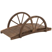Outsunny Gartenbrücke aus Tannenholz, Holzbrücke mit Rad Design, Teichbrücke bis 150 kg belastbar 100 x 50 x 37 cm Verkohlt(m-11)