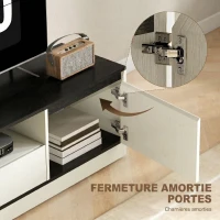 HOMCOM Meuble TV pour Télévision jusqu'à 60" avec 2 Armoires, 1 Étagère Ouverte, 1 Tiroir, Moderne, 140x35x40cm, Noir et Blanc(m-5)