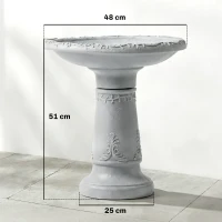 Outsunny Vogelbad van hars voor buiten, rond vogelbad 51 cm met steenlook, vrijstaand voeder- en drinkstation voor vogels, Grijs(m-3)