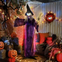 Outsunny 6ft Animated Witch Decoration, with Sound - Purple/White(m-10)
