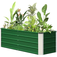 Outsunny Metalen verhoogde plantenbak, 2 aparte plantgebieden, open bodem, eenvoudige montage, 125 x 47 x 40 cm, groen(m-10)