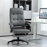 Vinsetto Silla de Escritorio Reclinable Tapizada de PU con Altura Ajustable Reposabrazos Reposapiés 65x65x118-125 cm Gris Oscuro(m-10)