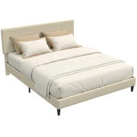 HOMCOM Estructura de Cama 160x200 cm con Somier de Madera Acolchada en Efecto Lino y 9 Patas de Acero Beige(m-11)