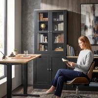HOMCOM Modern Bookcase Display Storage Unit with Glass Doors Adjustable Shelves, Black(m-7)