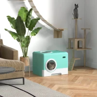 PawHut Lettiera per Gatti con Coperchio e Paletta, Doppio Ingresso e Vassoio Estraibile, 52x41x38.5 cm, Verde(m-10)