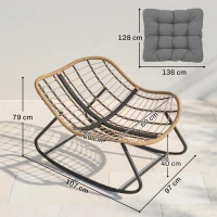 Outsunny Fauteuil à Bascule Papasan Intérieur Extérieur, Chaise Ovale à Bascule Rembourrée pour Jardin, Patio, Gris(m-3)