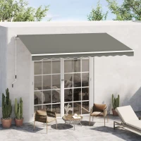 Outsunny Toldo Manual Retrátil 350x250 cm para Varanda com Manivela de Metal Impermeável e Anti-UV para Jardim Terraço Janelas Cinza(m-2)