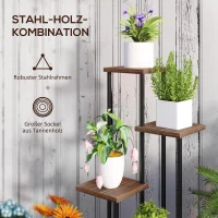 Outsunny Bloemenstandaard met 5 Niveaus, 5-Traps Plantenstandaard, Verspringend Ontwerp, Eenvoudig te Verplaatsen, Hout, Staal(m-6)