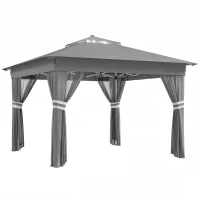 Outsunny Gartentent met zonne-energie LED's Gartentent met verlichting, 336 cm x 336 cm x 270 cm, Grijs(m-1)