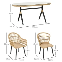 Outsunny Set de Grădină 7 Piese din Ratan PE cu Masă de Dining 153x89x74 cm și 6 Scaune 52x62x78 cm cu Perne(m-3)