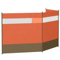 Outsunny Camping Windbreaker with Clear Windows, Carry Bag and Steel Poles, for Beach Caravan Campervan, 440 x 140cm, Orange(m-12)