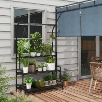 Outsunny Bloemenstandaard, 3 niveaus, 6 haken, voor binnen en buiten, metalen frame, 170H x 110L x 50B cm, zwart(m-2)