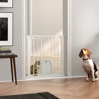 PawHut Barrière de sécurité animaux avec porte fermeture automatique système de double verrouillage, acier blanc(m-10)