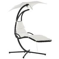 Outsunny Bain de Soleil transat Suspendu Chaise Suspendu Extérieur avec Pare-Soleil et Matelas Design Contemporain 194L x 117l x 192H cm Acier Polyester crème Noir(m-12)
