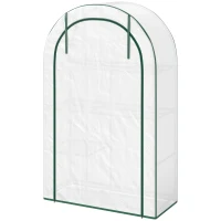 Outsunny Mini-Kas, 4-laags Kas met Kunststof Zeil, Draagbaar, met Roldeur, 100 x 45 x 160 cm, Wit(m-10)