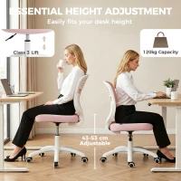 HOMCOM Office Chair, Armless Computer Desk Chair with Breathable Mesh, Adjustable Height, Swivel Wheels, Pink(m-6)
