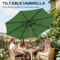 Outsunny Garden Parasol, Parasol Umbrella with 3-tier Roof, Crank Handle, Tilt Function, Polyester Canopy, Green(m-4)