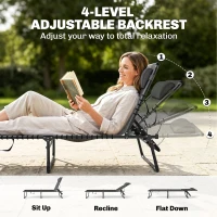 Outsunny Set of Two Folding Sun Loungers, with Four-Position Backs - Grey(m-4)