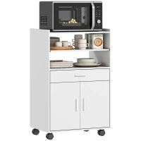 HOMCOM magnetronkast, rek, dubbeldeurskast, lade, wielen, wit(m-11)