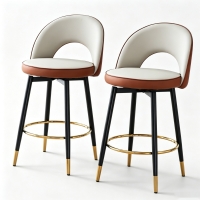 Tabouret de bar pivotant 360°, design moderne, structure métal, lot de 2, 47,40x44,00x92,00 cm, Gris clair