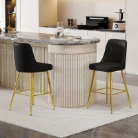 Lot de 2 tabourets de bar, design moderne, repose-pieds et renfort croisé, 42x45x100 cm, Noir+Doré(m-1)