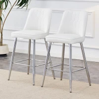 Lot de 2 tabourets de bar hauteur, design moderne et confortable, dossier incurvé et repose-pieds, 42x45x100 cm, Blanc+Argenté(m-5)