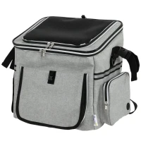 PawHut Panier de Vélo Avant Portable pour Chiens Chats, Laisse de Sécurité, Couvercle Détachable, 33x26x35cm, Gris Clair(m-17)