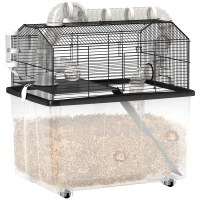 PawHut Cage pour hamster portable cage pour hamster avec rampe, gamelle, bouteille d'eau système de tuyaux 58 x 43 x 57 cm noir(m-11)