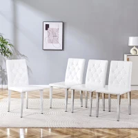Lot de 4 chaises de salle à manger, style luxe européen, patins antidérapants et silencieux, 42x46x89 cm, Blanc+Argenté(m-4)