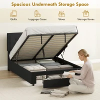HOMCOM 4ft6 Double Ottoman Bed Frame, with Front Drawer - Black(m-4)