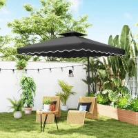 Outsunny 2.5m Cantilever Parasol with Easy Lever, Square Double Top Garden Parasol Umbrella with Ruffles and Cross Base, Overhanging Outdoor Sun Shades, Black(m-10)